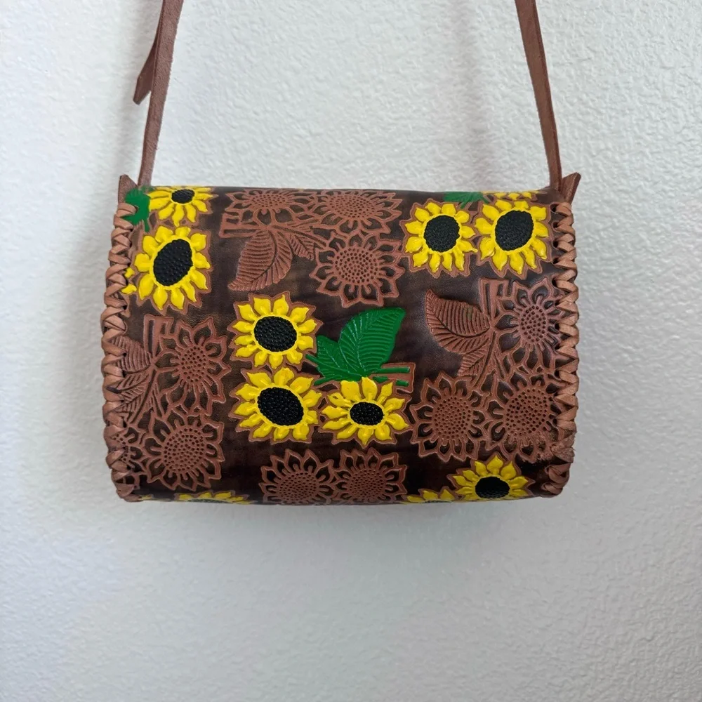 Hand Tooled  Leather Floral Shoulder Bag